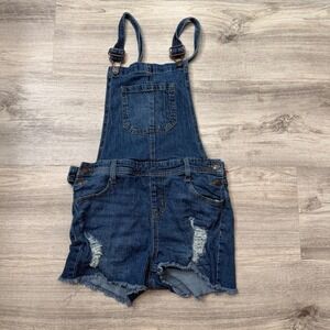 Cat and Jack Kids Girls Denim Distressed Overall Shorts Size L 10 12